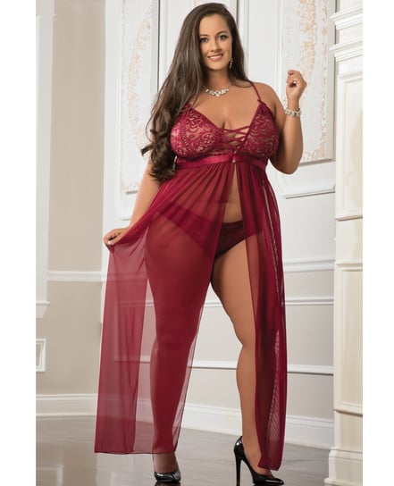 Empire Waist Laced Sheer Long Dress & Panty Mulled Wine QN by G World product image