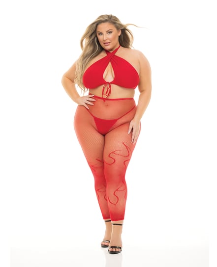 Pink Lipstick Gives You Hell Halter Bra, Pantyhose & G-String Red QN by Pink Lipstick product image