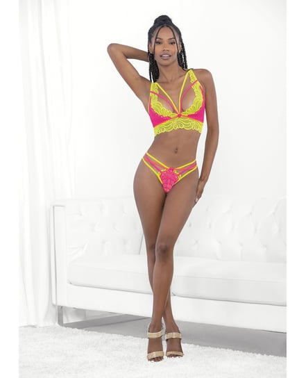 Festival Wear Strappy Lace Top & G-String Neon XL by Escante product image