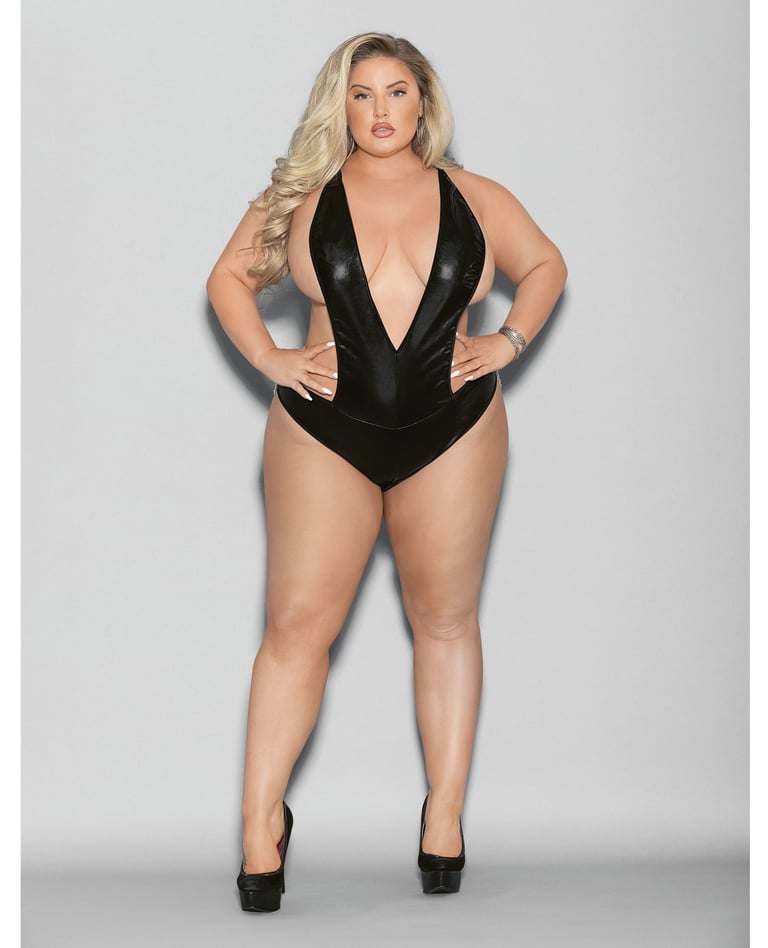 Euphoria Wet Look Deep V Teddy Black O/Q by Euphoria product image