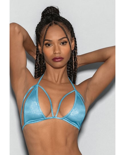 Blue Crystal Black Light Dancewear Tri Bra Blue O/S by Escante product image