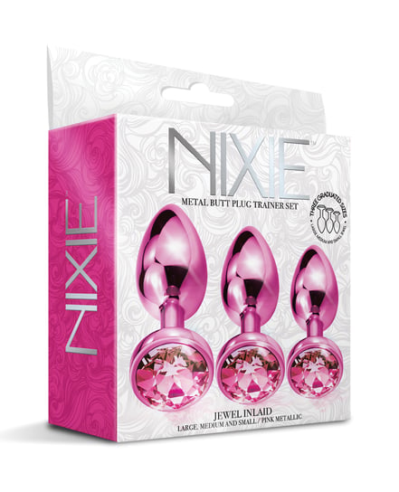 Nixie Metal Butt Plug Trainer Set w/Inlaid Jewel – Pink Metallic by Nixie product image