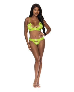 Strap-Tease Bra & Crotchless Panty Neon Yellow L/XL by Exposed product image