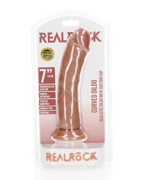 Shots RealRock Realistic 7″ Curved Dildo – Tan by RealRock product image