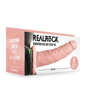 Shots RealRock 8″ Vibrating Hollow Strap On W/O Balls – Flesh by RealRock product image