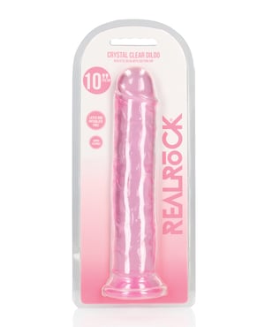Shots RealRock Realistic Crystal Clear 10″ Straight Dildo – Pink by RealRock product image