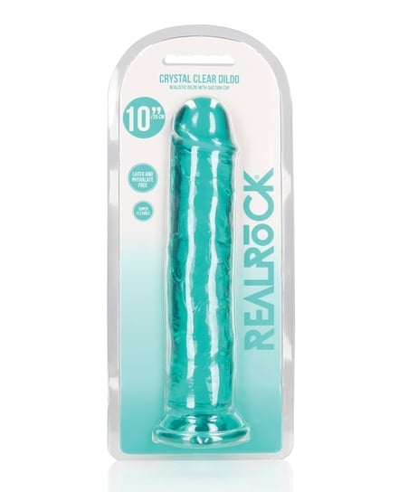 Shots RealRock Realistic Crystal Clear 10″ Straight Dildo – Turquoise by RealRock product image