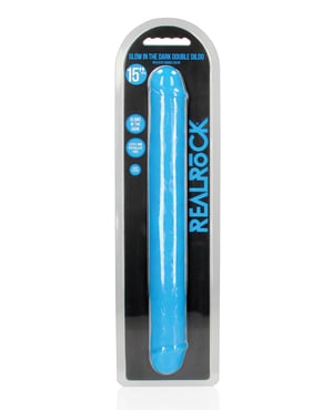 Shots RealRock 15″ Double Dong Glow in the Dark – Neon Blue by RealRock product image