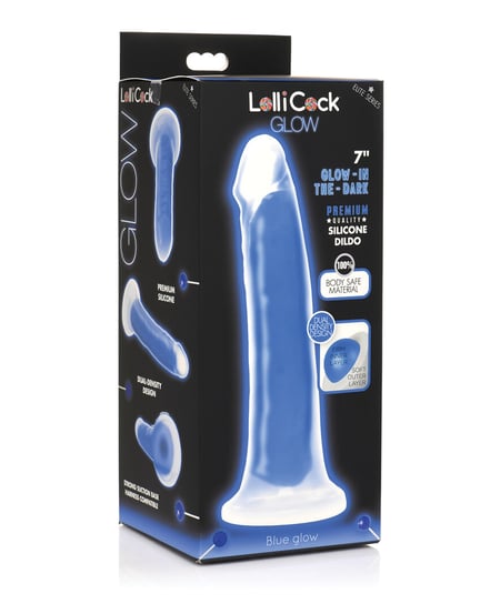 Curve Toys Lollicock 7″ Glow In The Dark Silicone Dildo – Blue by Lollicock product image