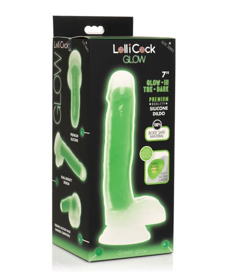 Curve Toys Lollicock 7″ Glow In The Dark Silicone Dildo w/Balls – Green by Lollicock product image