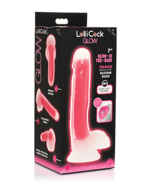 Curve Toys Lollicock 7″ Glow In The Dark Silicone Dildo w/Balls – Pink by Lollicock product image