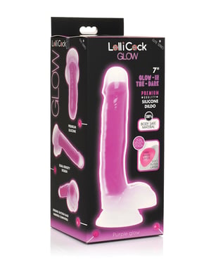 Curve Toys Lollicock 7″ Glow In The Dark Silicone Dildo w/Balls – Purple by Lollicock product image