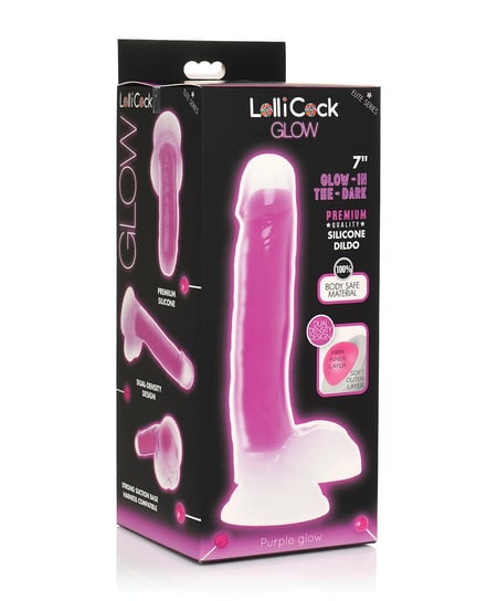 Curve Toys Lollicock 7″ Glow In The Dark Silicone Dildo w/Balls – Purple by Lollicock product image