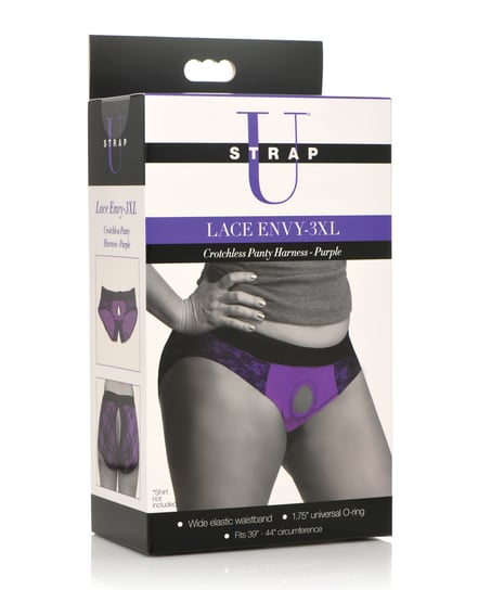 Strap U Lace Envy Crotchless Panty Harness – 3XL Purple by Strap U product image