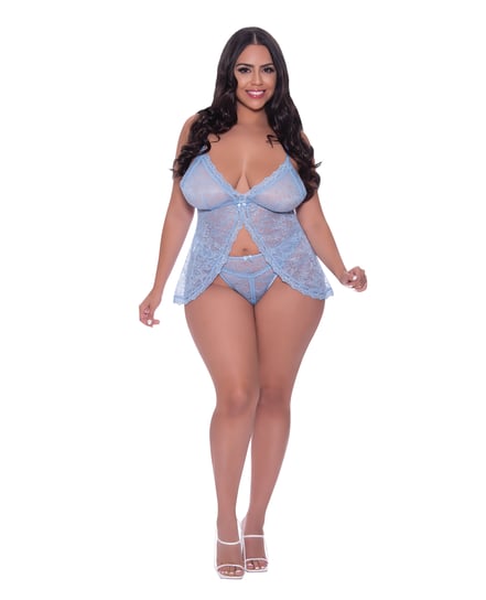 Ooh La Lace Babydoll & Split Crotch Panty Periwinkle QN by Exposed product image