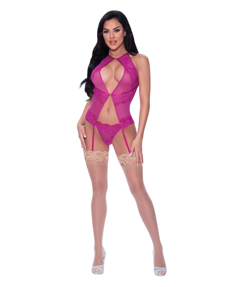 Berrylicious Lace Halter Basque & G-String Pink L/XL by Exposed product image