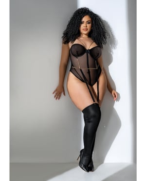 Mesh Bodysuit w/Gold Chain Detail Black 3X/4X by Mapale product image