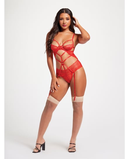 Sheer Mesh & Lace Demi Cup Teddy Red MD by Seven 'til Midnight product image