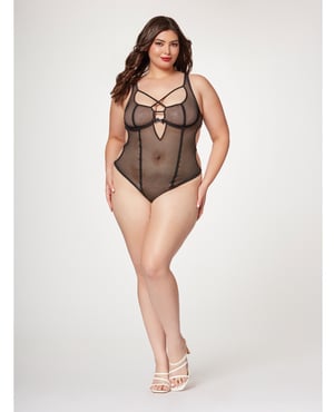 Fishnet Strappy High Cut Leg Teddy Black 3X/4X by Seven 'til Midnight product image