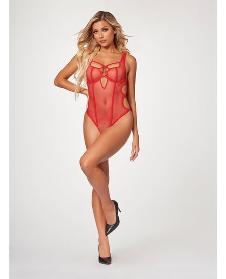 Fishnet Strappy High Cut Leg Teddy Red SM by Seven 'til Midnight product image