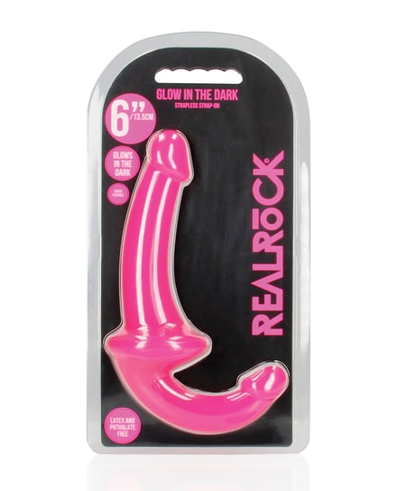 Shots RealRock 6″ Strapless Strap On Glow in the Dark – Neon Pink by RealRock product image