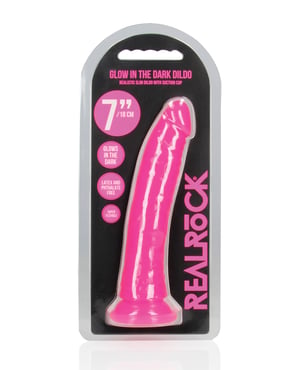Shots RealRock 7″ Slim Dildo Glow in the Dark – Neon Pink by RealRock product image