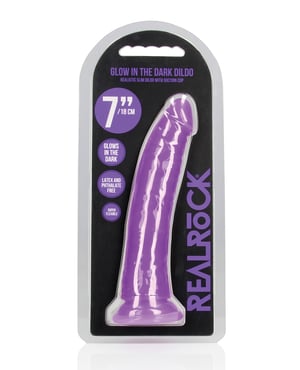 Shots RealRock 7″ Slim Dildo Glow in the Dark – Neon Purple by RealRock product image
