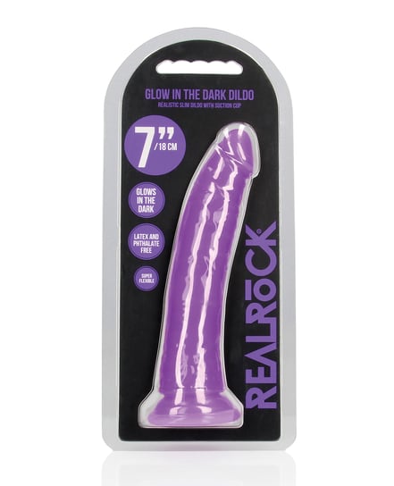 Shots RealRock 7″ Slim Dildo Glow in the Dark – Neon Purple by RealRock product image