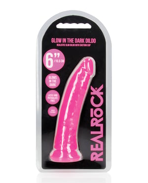 Shots RealRock 6″ Slim Dildo Glow in the Dark – Neon Pink by RealRock product image
