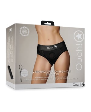 Shots Ouch Vibrating Strap On High-Cut Brief – Black XS/S by Ouch product image
