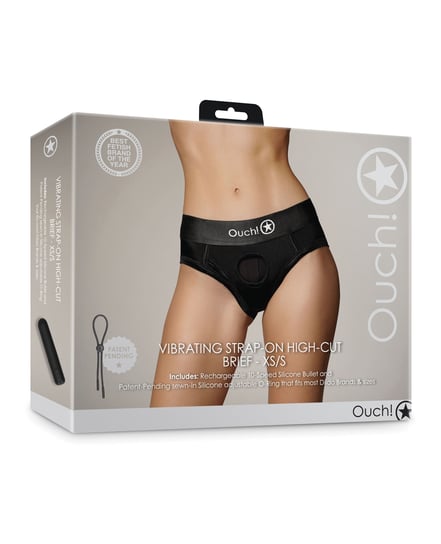 Shots Ouch Vibrating Strap On High-Cut Brief – Black XS/S by Ouch product image