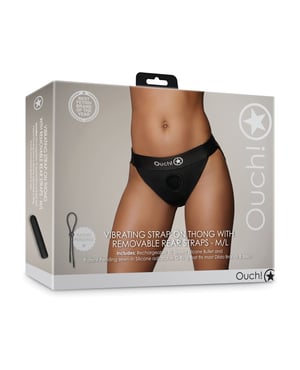 Shots Ouch Vibrating Strap On Thong w/Removable Rear Straps – Black M/L by Ouch product image