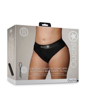 Shots Ouch Vibrating Strap On Thong w/Removable Rear Straps – Black XL/XXL by Ouch product image