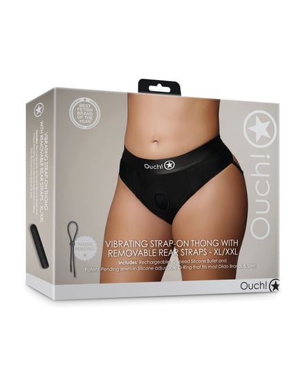 Shots Ouch Vibrating Strap On Thong w/Removable Rear Straps – Black XL/XXL by Ouch product image