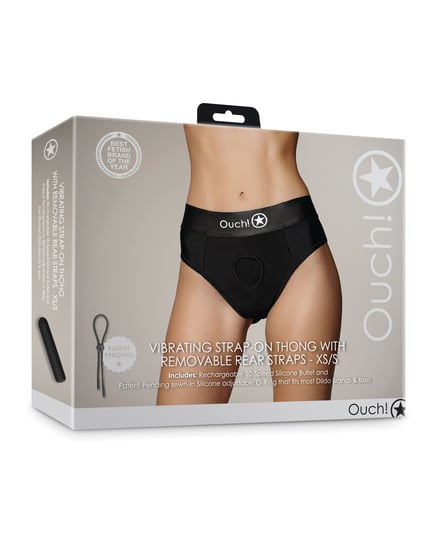 Shots Ouch Vibrating Strap On Thong w/Removable Rear Straps – Black XS/S by Ouch product image