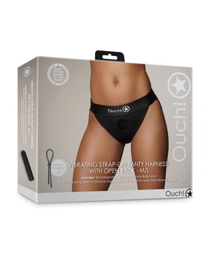 Shots Ouch Vibrating Strap On Panty Harness w/Open Back – Black M/L by Ouch product image