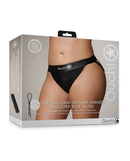 Shots Ouch Vibrating Strap On Panty Harness w/Open Back – Black XL/XXL by Ouch product image