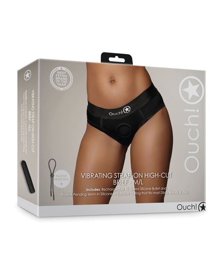 Shots Ouch Vibrating Strap On High-Cut Brief – Black M/L by Ouch product image