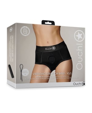 Shots Ouch Vibrating Strap On Brief – Black XS/S by Ouch product image