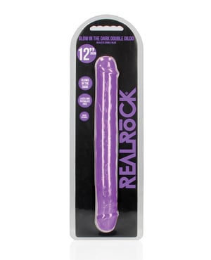 Shots RealRock 12″ Double Dong Glow in the Dark – Neon Purple by RealRock product image