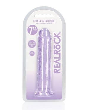 Shots RealRock Crystal Clear 7″ Straight Dildo w/Suction Cup – Purple by RealRock product image