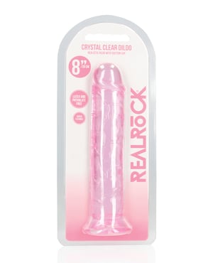 Shots RealRock Crystal Clear 8″ Straight Dildo w/Suction Cup – Pink by RealRock product image