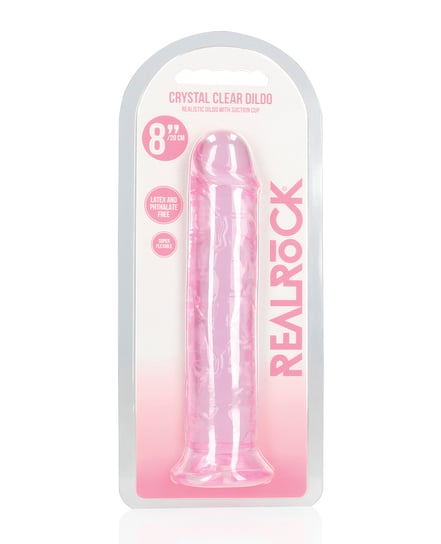 Shots RealRock Crystal Clear 8″ Straight Dildo w/Suction Cup – Pink by RealRock product image