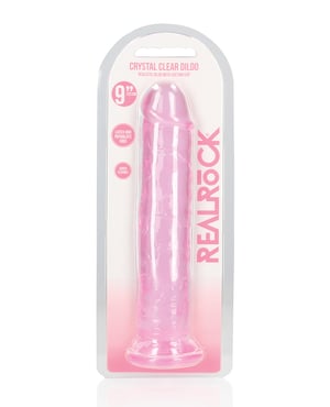 Shots RealRock Crystal Clear 9″ Straight Dildo w/Suction Cup – Pink by RealRock product image