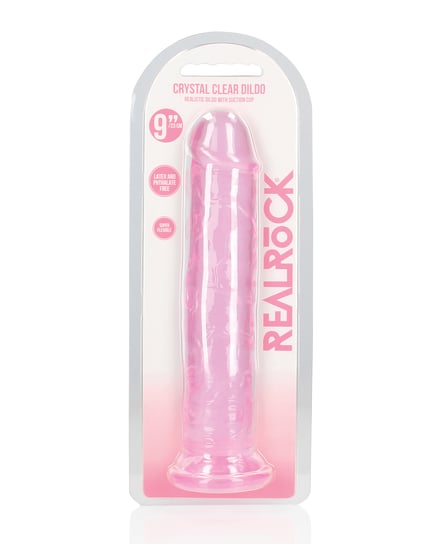Shots RealRock Crystal Clear 9″ Straight Dildo w/Suction Cup – Pink by RealRock product image
