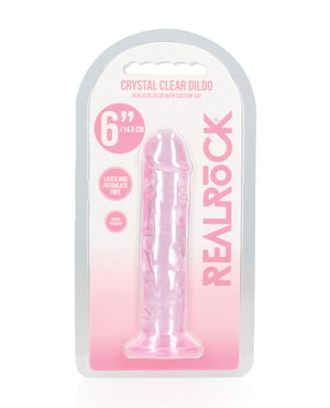Shots RealRock Crystal Clear 6″ Straight Dildo w/Suction Cup – Pink by RealRock product image
