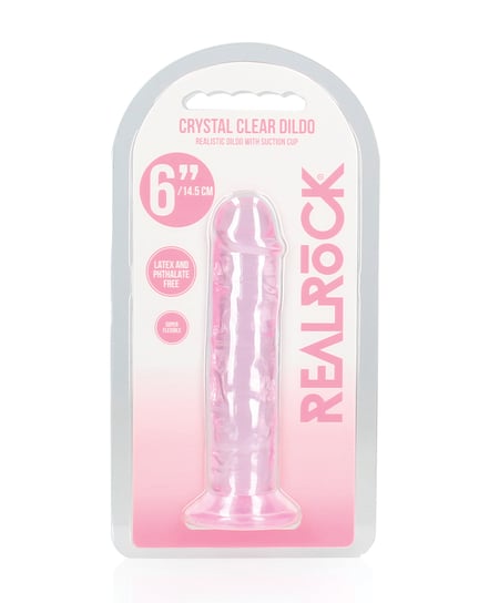 Shots RealRock Crystal Clear 6″ Straight Dildo w/Suction Cup – Pink by RealRock product image