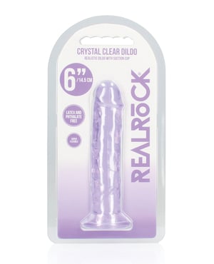 Shots RealRock Crystal Clear 6″ Straight Dildo w/Suction Cup – Purple by RealRock product image