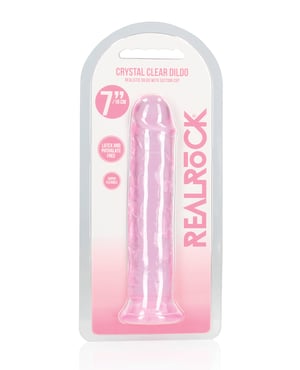 Shots RealRock Crystal Clear 7″ Straight Dildo w/Suction Cup – Pink by RealRock product image