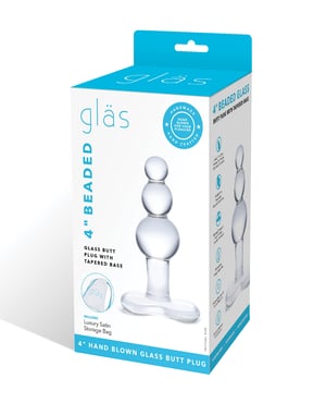 Glas 4″ Beaded Glass Butt Plug w/Tapered Base – Clear by Glas product image